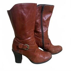 Born Nuri Brown Leather Harness Heeled Boots Womens Size 7.5 Vintage Boho